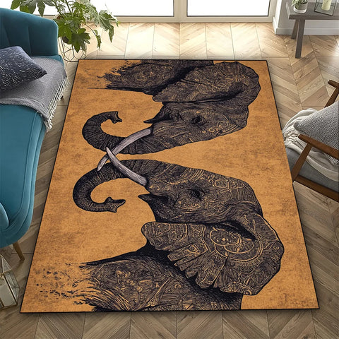 Navak Carpet Teppich mit Elefantenmuster – Polyestergewebe, leicht, waschbar, niedriger Flor, geeignet für Wohnzimmer, Schlafzimmer, Heimdekoration