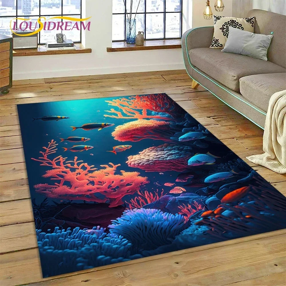 Navak Teppich, 3D-Unterwasserwelt, Meeresboden, Delfin, Cartoon-Teppich, für Schlafzimmer, Wohnzimmer, Sofa, Dekoration, große Bodenmatte für Kinder