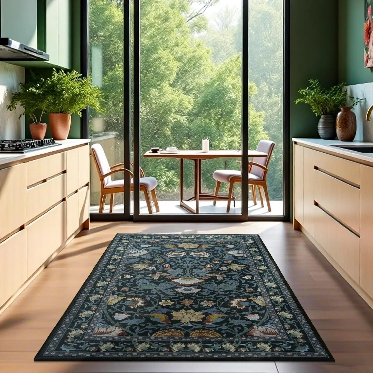 Navak Teppich, Wohnzimmerteppich im nordischen Stil, Retro-Blumen- und Vogeldruck, Schlafzimmerteppiche, modisch, faltbar, maschinenwaschbar, Couchtischmatten