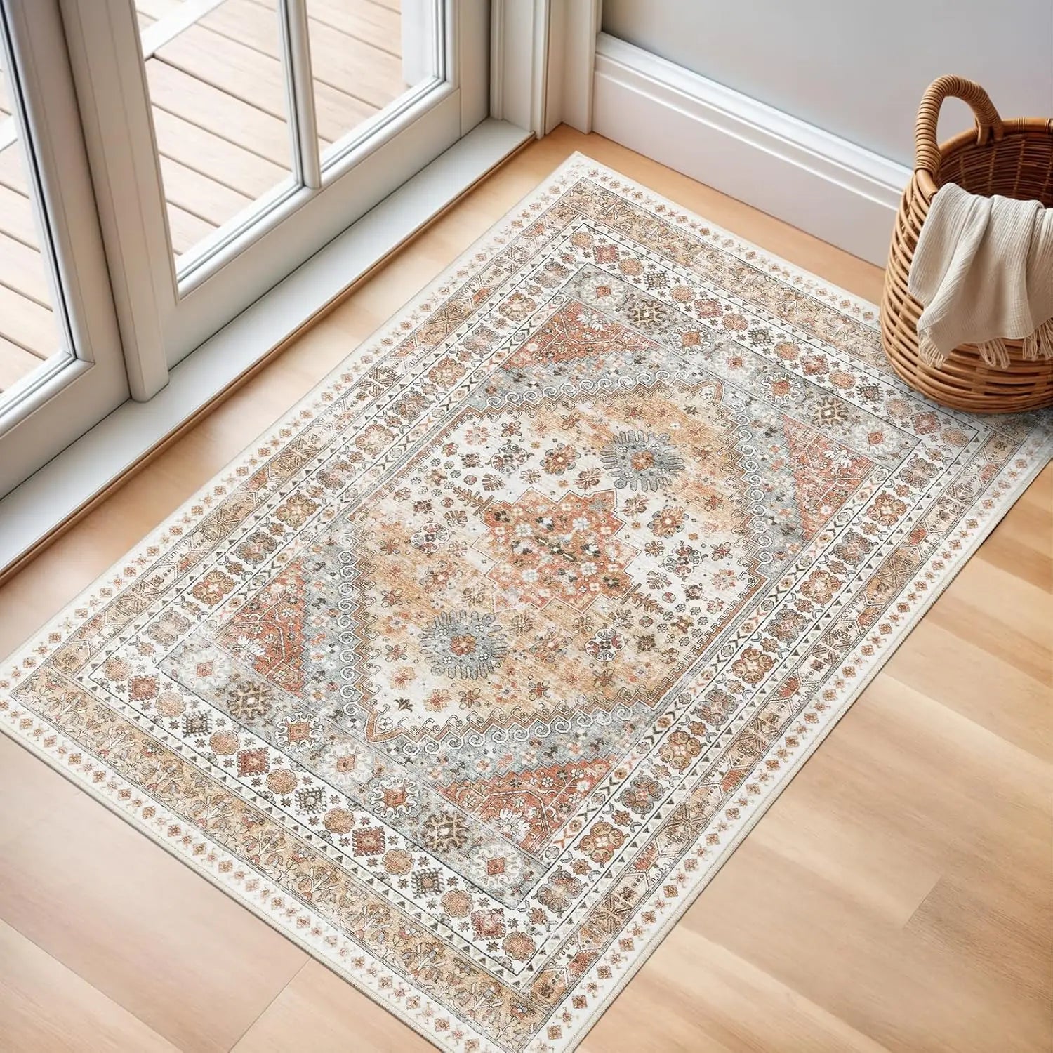 Navak Carpet zesthomeArea Rugs - Ultradünner, waschbarer Teppich, schmutzabweisender Teppich mit rutschfester Rückseite für Wohnzimmer, Schlafzimmer, Vintage Home De
