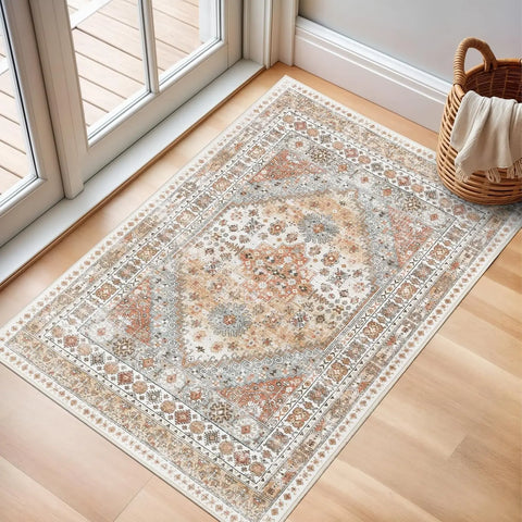 Navak Carpet zesthomeArea Rugs - Ultradünner, waschbarer Teppich, schmutzabweisender Teppich mit rutschfester Rückseite für Wohnzimmer, Schlafzimmer, Vintage Home De