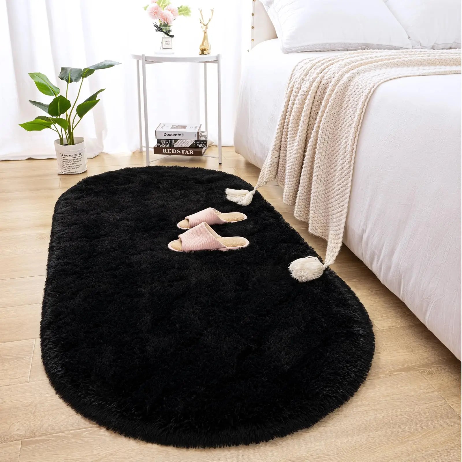 Navak Teppich, flauschiger Plüschteppich, Ellipse, für Kinderzimmer, Wohnzimmer, Sofa, Balkon, weicher, seidiger Teppich, Mädchenzimmer, Heimdekoration