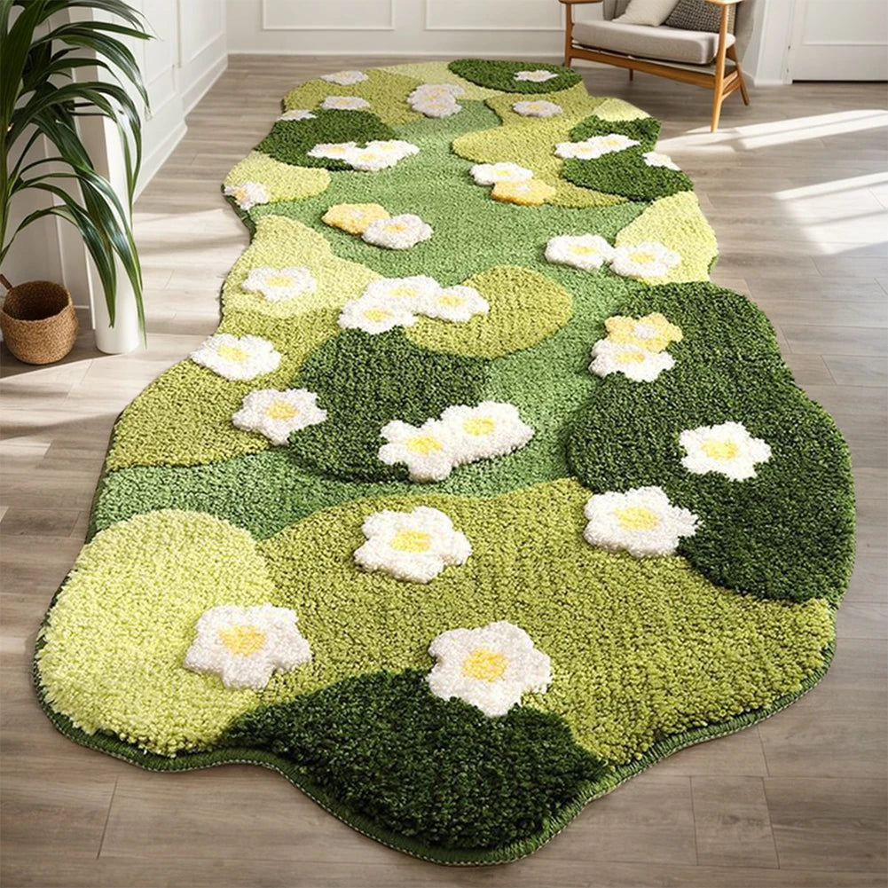 Navak Carpet Nordic 3D Moosteppich Teppich Flauschiger grüner Wald Unregelmäßige Bodenmatte Moosteppich Dreidimensionaler Beflockungs-Schlafzimmerteppich