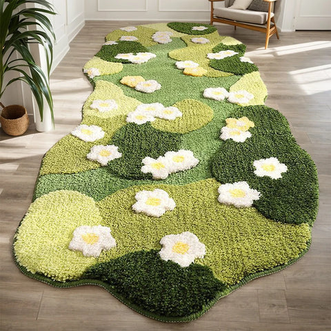 Navak Carpet Nordic 3D Moosteppich Teppich Flauschiger grüner Wald Unregelmäßige Bodenmatte Moosteppich Dreidimensionaler Beflockungs-Schlafzimmerteppich