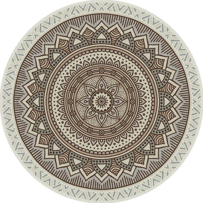 Navak Carpet Mandala Print Round Carpet Nordic Modern Living Room Anti-Slip Rug Coffee Table Foot Pad Bedroom Floor Mats Bay Window Chair Mat