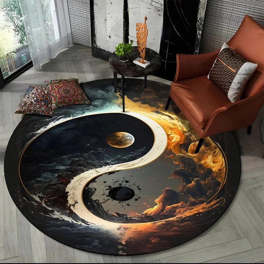 Navak Carpet 3D Naturalize Yin und Yang Chinesisches Tai Chi Runder Teppich Kreisförmiger Teppich für Wohnzimmer Schlafzimmer Dekor Fußmatte Rutschfeste Bodenmatte