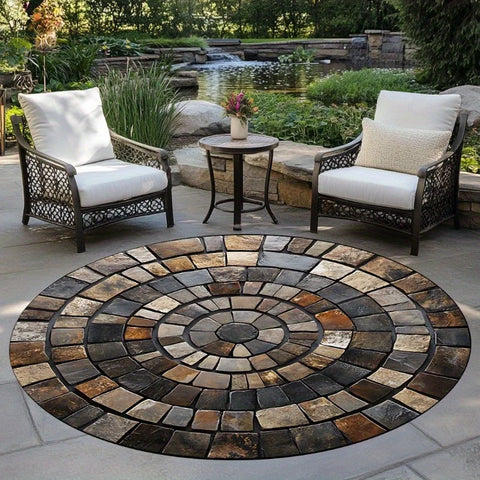 Navak Carpet Spiral Stone Mat, strapazierfähiges Polyester, handwaschbar und lichtbeständig, stilvoller runder Teppich für draußen/drinnen