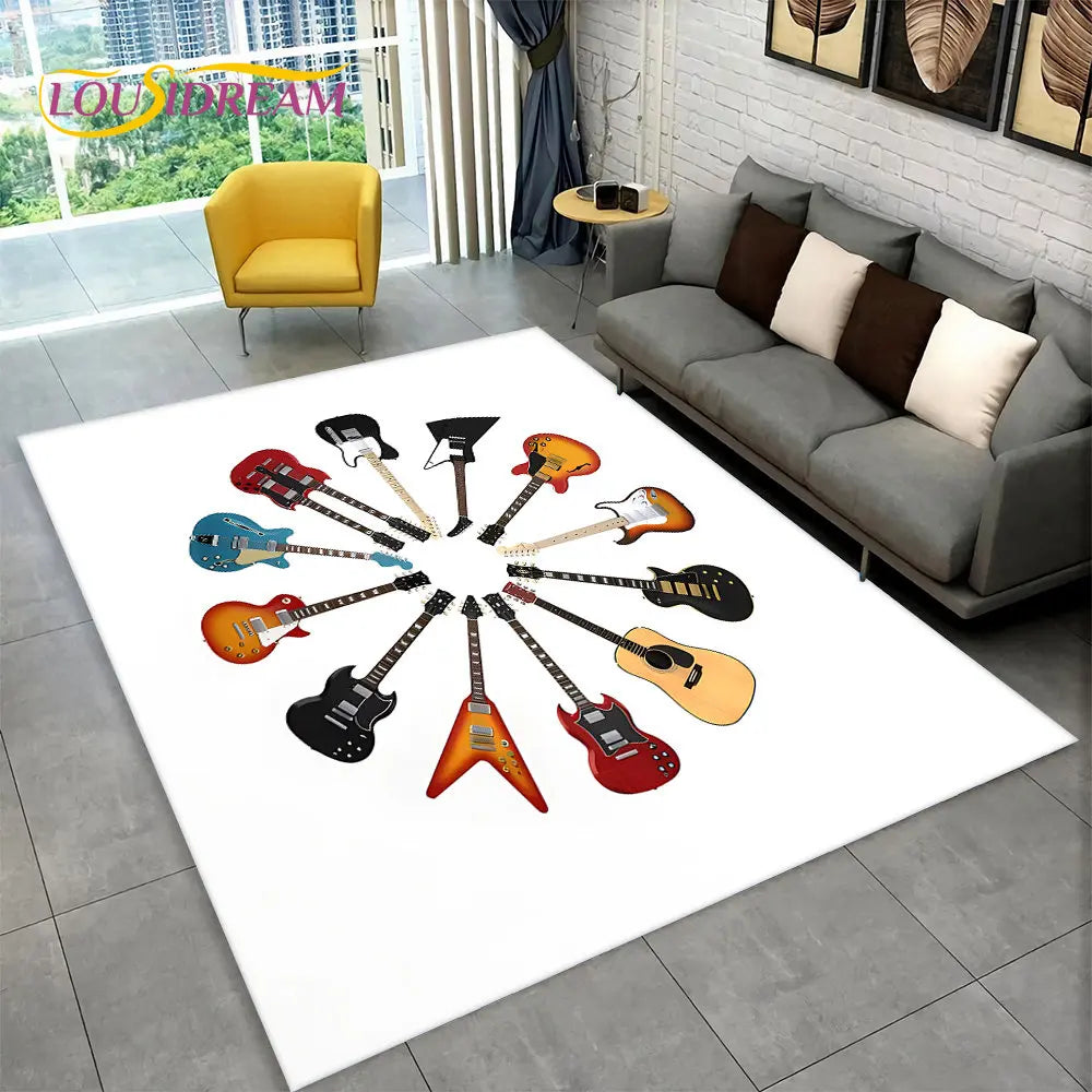 Navak Teppich, klassische Gitarre, E-Gitarre, Bass, Teppich für Wohnzimmer, Schlafzimmer, Sofa, Fußmatte, Dekoration, rutschfeste Bodenmatte für Kinderspiele