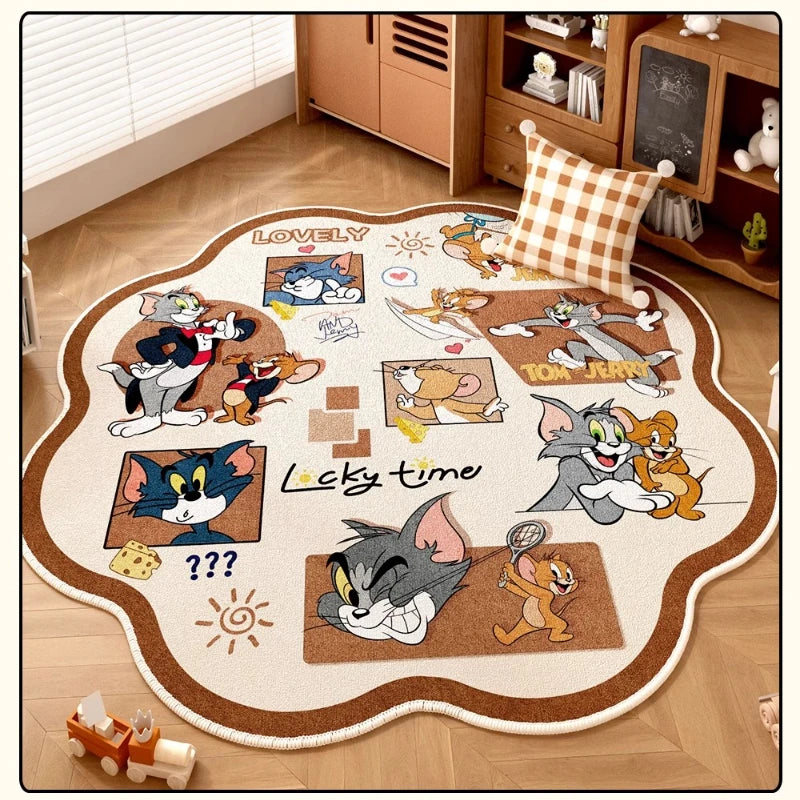Navak Carpet Retro Brown Living Room Decoration Round Carpet Cartoon Style Rugs for Bedroom Anti-slip Lounge Floor Mat Washable Home Soft Rug
