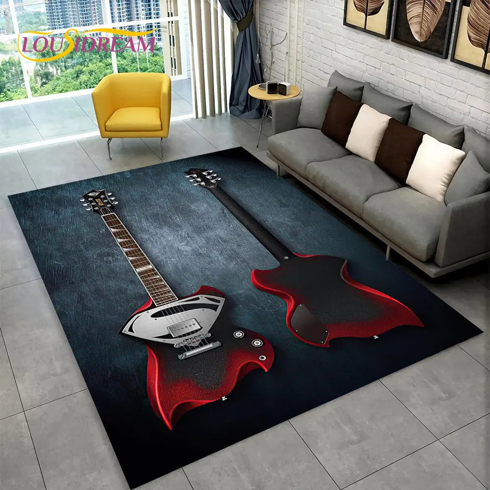 Navak Teppich, klassische Gitarre, E-Gitarre, Bass, Teppich für Wohnzimmer, Schlafzimmer, Sofa, Fußmatte, Dekoration, rutschfeste Bodenmatte für Kinderspiele