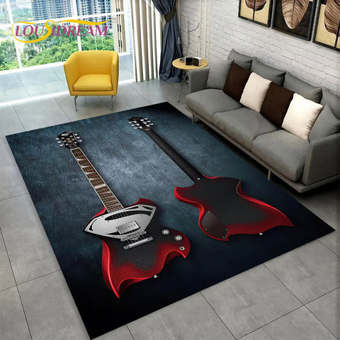 Navak Teppich, klassische Gitarre, E-Gitarre, Bass, Teppich für Wohnzimmer, Schlafzimmer, Sofa, Fußmatte, Dekoration, rutschfeste Bodenmatte für Kinderspiele