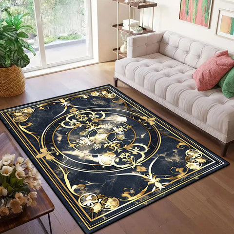 Navak Carpet Marmor-Stil, luxuriöser Teppich mit goldenem Rand für Wohnzimmer, weicher, rutschfester großer Schlafzimmerteppich, maschinenwaschbar, Eingangstürmatte
