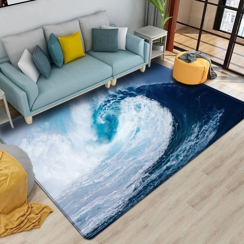 Navak Teppich, Strandwellen, 3D-gedruckte Teppiche für Wohnzimmer, Kinderzimmer, Küchenmatte, Bodenteppiche, moderne Eingangsmatte, Heim- und Badezimmerteppiche