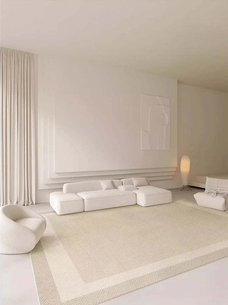 Navak-Teppich, Beige, Hellgrau, Plüschteppich mit elegantem Bordürendesign, weicher, dicker Florteppich für Wohnzimmer, Schlafzimmer, Heimdekoration, großer Teppich