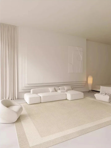 Navak-Teppich, Beige, Hellgrau, Plüschteppich mit elegantem Bordürendesign, weicher, dicker Florteppich für Wohnzimmer, Schlafzimmer, Heimdekoration, großer Teppich