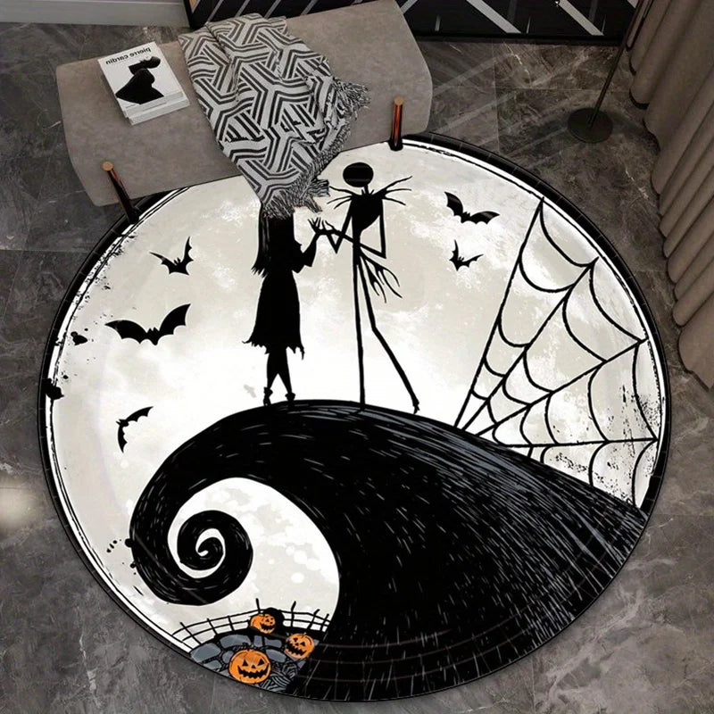 Navak Carpet Daily Picks Disney Nightmare Before Christmas Runder Teppich Fledermäuse Spinnen Boden Wohnzimmer Schlafzimmer Halloween Zimmer Runder Teppich Dekor