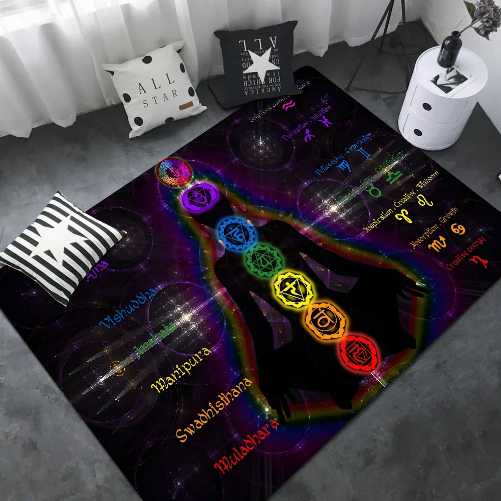 Navak Carpet Rainbow 7 Chakra Mandala Bohemia Yoga Fußmatte, waschbar, rutschfest, für Wohnzimmer, Sofa, Stühle, Bereichsmatte, Küche, Willkommens-Fußmatte