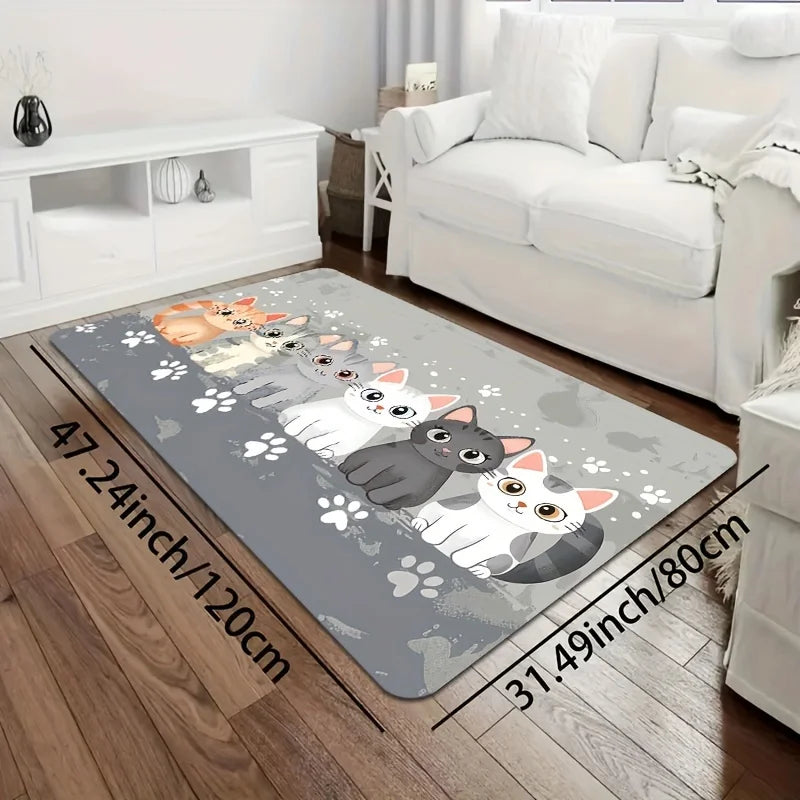 Navak Carpet Exclusive Picks Cute Cartoon Cat Paw Print Carpet Machine Washable Non-Slip Kitchen Bathroom Mat Bedroom Long Rugs Home Decoration