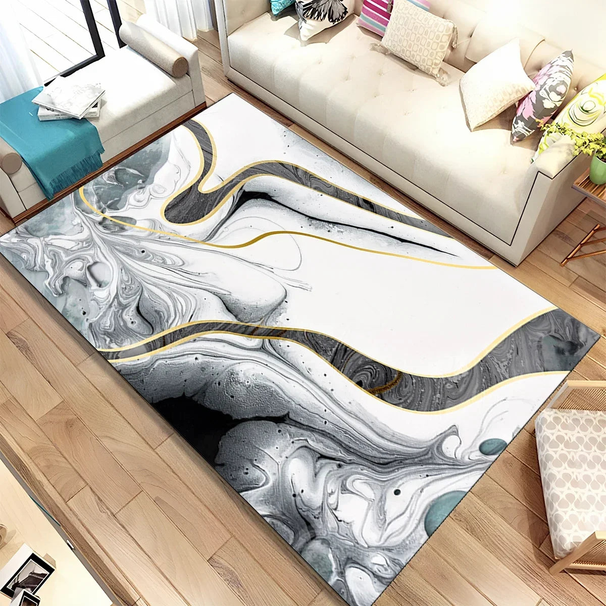 Navak Carpet Colour Gold Nordic Marble Splendid Area Rug Large Carpet Marbling Rugs for Home Living Room Bedroom Decor Door Mat Floor Mats