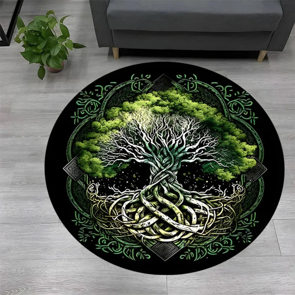 Navak Teppich, Baum des Lebens, runder Teppich, Natur-Mandala-Teppich, uralter spiritueller Dekorteppich, Meditations-Weltraumteppich, waschbare und rutschfeste Bodenmatte