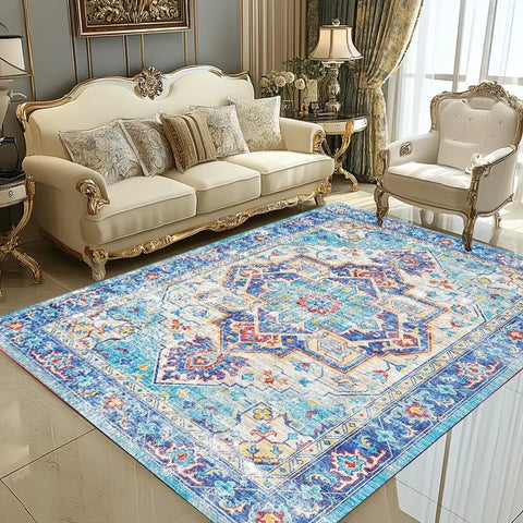 Navak Carpet Beige &amp; Elfenbein, waschbarer Flanell-Teppich, schmutzabweisend und rutschfest, Heimdekor-Teppich, für stark frequentierte Bereiche im Wohnzimmer