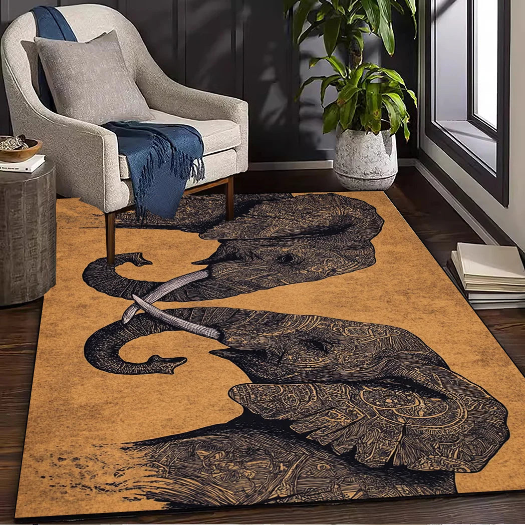 Navak Carpet Teppich mit Elefantenmuster – Polyestergewebe, leicht, waschbar, niedriger Flor, geeignet für Wohnzimmer, Schlafzimmer, Heimdekoration