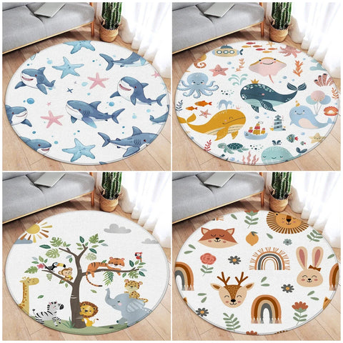 Navak Teppich, Cartoon-Design, rund, für Ozean, Fisch, Delfin, Seestern, niedlich, Hirsch, Löwe, Elefant, Tiger, Kinder-Schlafzimmermatte, Heimdekoration, Wohnzimmer, Bodenteppich