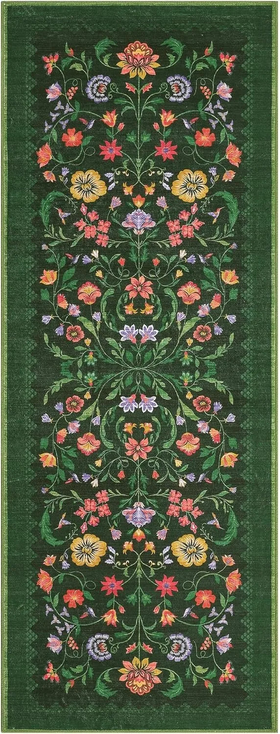 Navak Teppich Läufer für Flur, waschbar, Blumenmuster, langer Teppich, weicher, niedrigfloriger Weihnachtsdekor-Teppich, Schlafzimmer-Bodenmatte, rutschfeste Matten