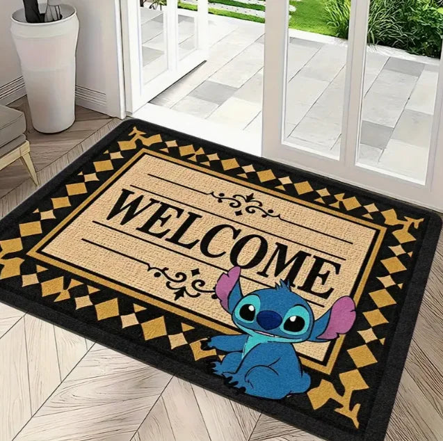 Navak Carpet 1 Stück Stitch The Movie Willkommens-Fußmatte, rutschfest, lebendiges Blumendesign, maschinenwaschbar, leicht zu reinigen, Heimdekoration, Kinderteppich