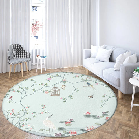 Navak Teppich Home Wohnzimmer Schlafzimmer Badezimmer Bodenmatte Druck Dekorativer Teppich Blume und Vogel Runde Pfingstrose Rose