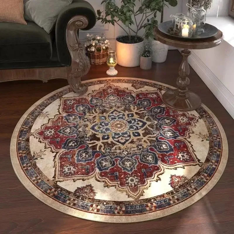 Navak Teppich, marokkanischer Blumenteppich, rund, waschbar, für Wohnzimmer und Esszimmer