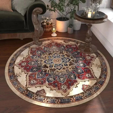 Navak Teppich, marokkanischer Blumenteppich, rund, waschbar, für Wohnzimmer und Esszimmer