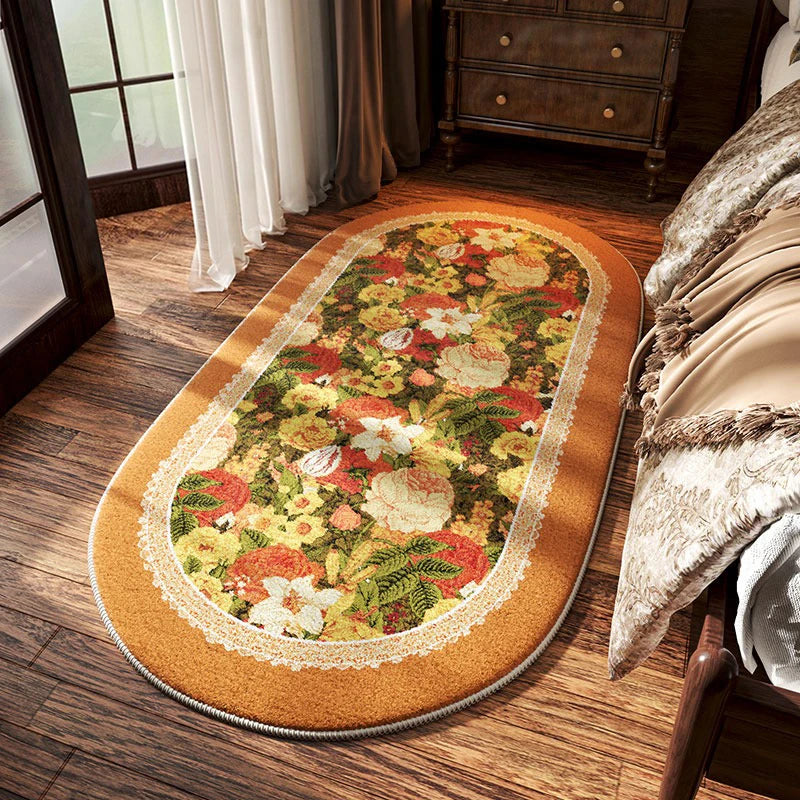 Navak Teppich Schlafzimmer Nachttisch Teppich Rutschfeste Weiche Bequeme Bodenmatte Amerikanischen Retro Blumenmuster Teppich Oval Lange Hause Dekoration Matten 양탄자
