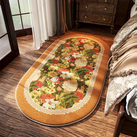 Navak Teppich Schlafzimmer Nachttisch Teppich Rutschfeste Weiche Bequeme Bodenmatte Amerikanischen Retro Blumenmuster Teppich Oval Lange Hause Dekoration Matten 양탄자