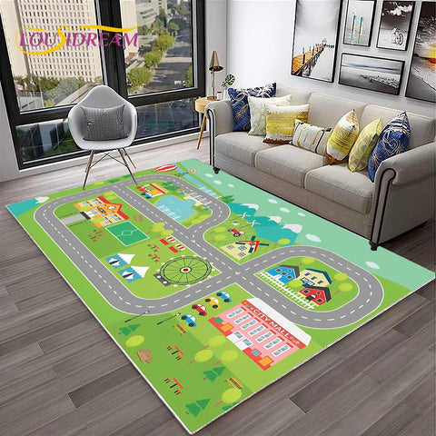 Navak Teppich Kinderspielmatte Verkehrsautobahn Stadt Spielzimmer Teppich Teppich für Zuhause Wohnzimmer Schlafzimmer Fußmatte Dekor, Bereich Teppich rutschfeste Bodenmatte