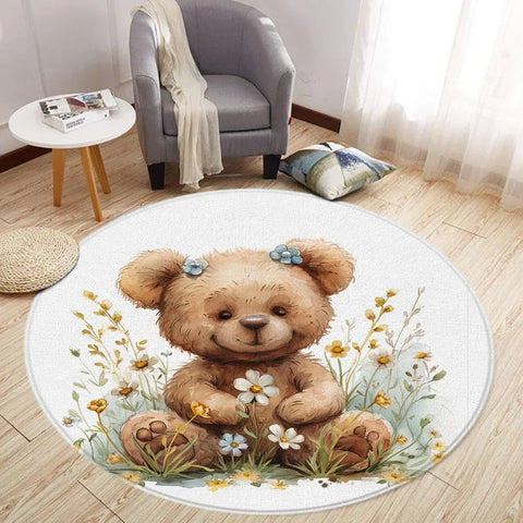 Navak Teppich Cartoon Löwe Liebe Bär Runder Teppich Wohnzimmer Dekoration Kaninchen Bär Waldtiere Schlafzimmer Teppiche Heimmatten Waschbare Freizeitteppiche