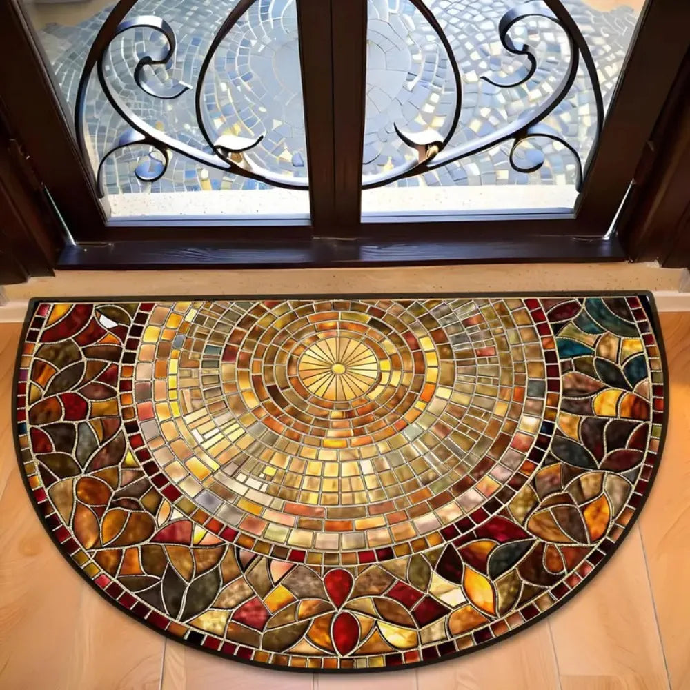 Navak Carpet Rutschfeste, halbrunde Fußmatte mit Blumenmuster, saugfähig, Willkommensteppich, waschbar, Fußmatte, Eingangsmatte für drinnen und draußen