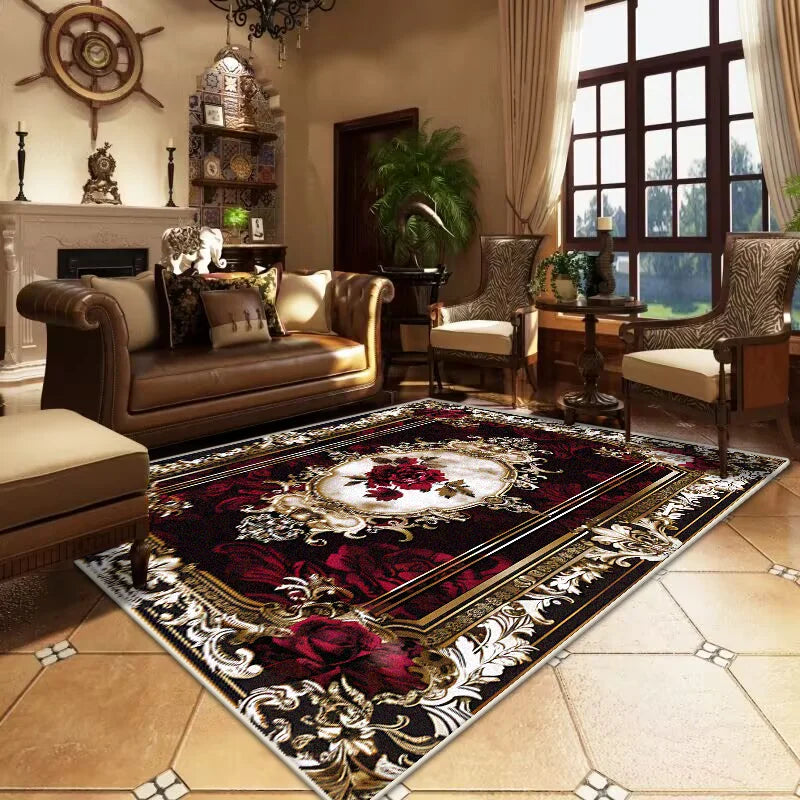 Navak Carpet Retro European and American Style Large Room Rugs Non-slip Soft Sofa Table Mat Foldable Easy Clean Carpet for Live Room Washable