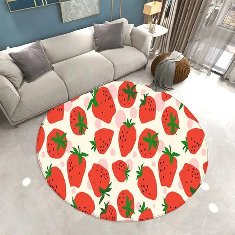 Navak Teppich, schöner Erdbeerdruck, runder Teppich, für Zuhause, Wohnzimmer, Sofa, Schlafzimmer, Bodendekoration, Küche, saugfähige Matte