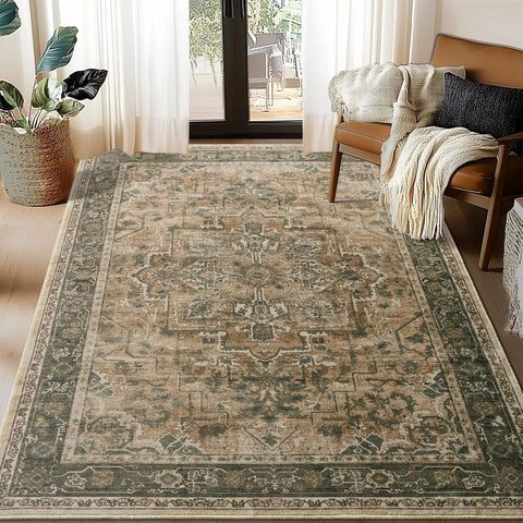 Navak Carpet Crystal velvet carpetVintage DistressedArea Rugs for Living Room Bedroom Non Slip Washable, Medallion Pattern Printed Low