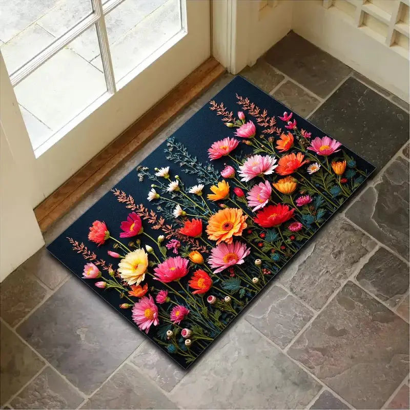 Navak Carpet „Charmanter Kristall-Samt-Teppich – Fußmatte mit weichem und lebendigem Blumenmuster, rutschfeste Eingangsdekoration, perfekter Akzent für das Zuhause im Frühling“