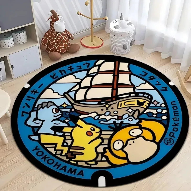 Navak Carpet Daily Picks Disney Japan Anime Pokemon Round Floor Mat Living Room Sofa Bedroom Rug Cute Non-Slip Machine Washable Carpet Home Decor
