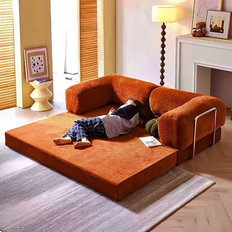 Navak Carpet Italienisches minimalistisches Retro-High-End-Cord-Wohnzimmersofa, komprimiertes Sofa, Schlafsofa, faltbar, waschbar, anpassbar