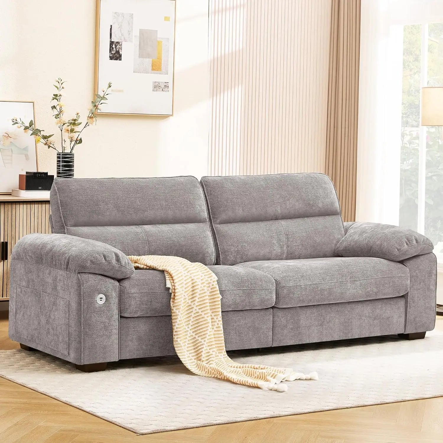 Navak Carpet 92" Modernes Sofa für das Wohnzimmer, tiefe Sitzfläche aus Chenille mit Schnellladeanschluss und abnehmbaren, waschbaren Kissen, Kissen-Armlehne