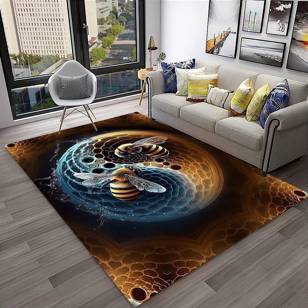 Navak Teppich, süße Biene, Honigbiene, Insekten-Cartoon, 3D-Teppich für Zuhause, Wohnzimmer, Schlafzimmer, Sofa, Fußmatte, Dekor, Kinderbereich, Teppich, rutschfeste Bodenmatte