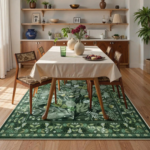 Navak Carpet Crystal Velvet CarpetAn Green Botanical Floral Washable Area Rugs, Abstract Large Rugs for Living Room Non-Slip Soft