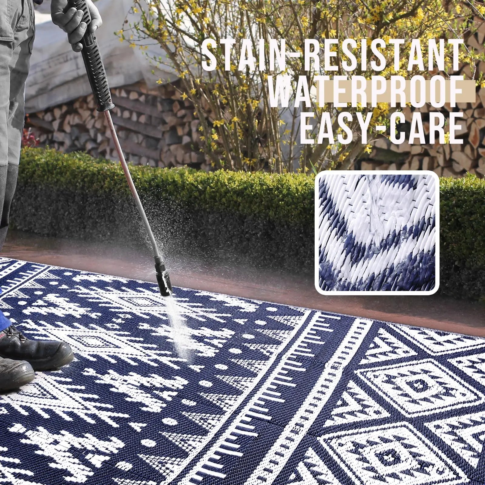 Navak Carpet Olanly Outdoor Waterproof Rugs Reversible Plastic Straw Rug Indoor Outdoor Washable Boho Patio Rug RV Mat For Patio Camp Picnic