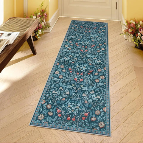 Navak Carpet Florale waschbare Teppiche, weicher großer Boho-Schlafzimmerteppich, botanischer rutschfester ultradünner Bodenteppich für Esszimmer, Kinderzimmer, Büro