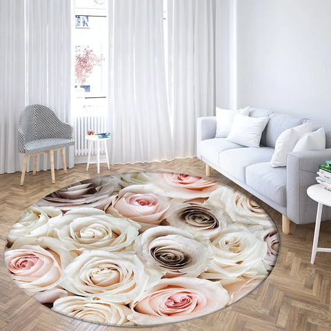Navak Teppich Home Wohnzimmer Schlafzimmer Badezimmer Bodenmatte Druck Dekorativer Teppich Blume und Vogel Runde Pfingstrose Rose
