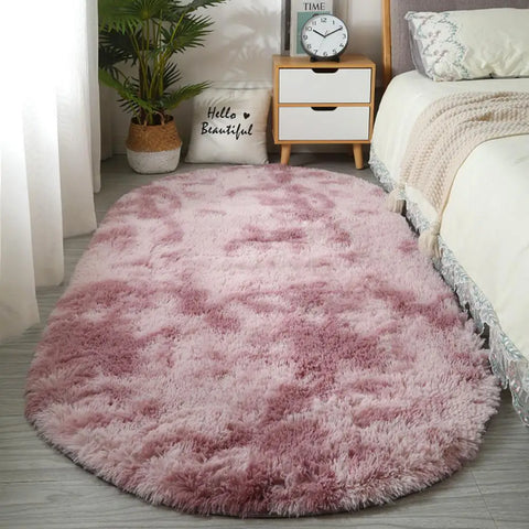 Navak Carpet Exclusive Picks Nordischer Ins-Teppich mit verdicktem Langhaar und Batikmuster aus Seidenhaar. Moderner, schlichter ovaler Schlafzimmer-Bettteppich, Wohnzimmer-Sofa-Teppich